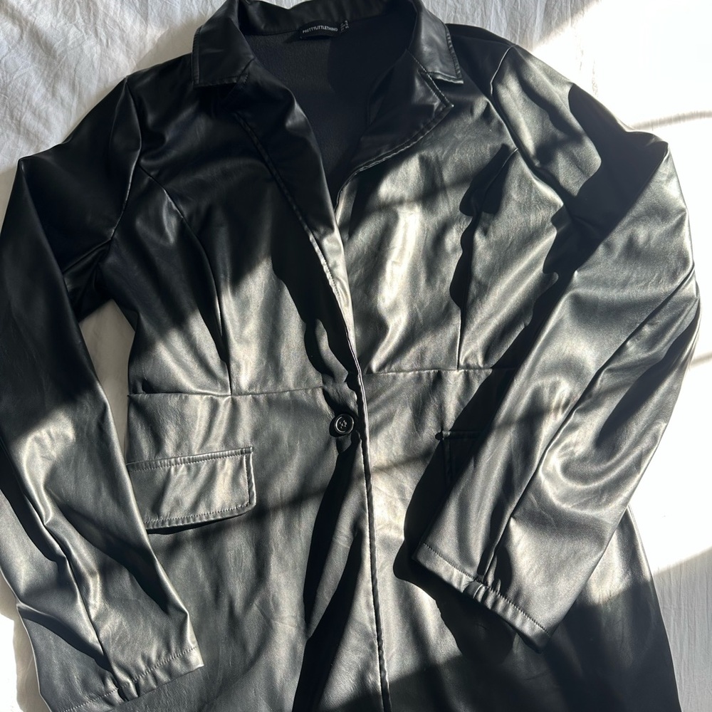 Black Faux Leather Blazer Jacket